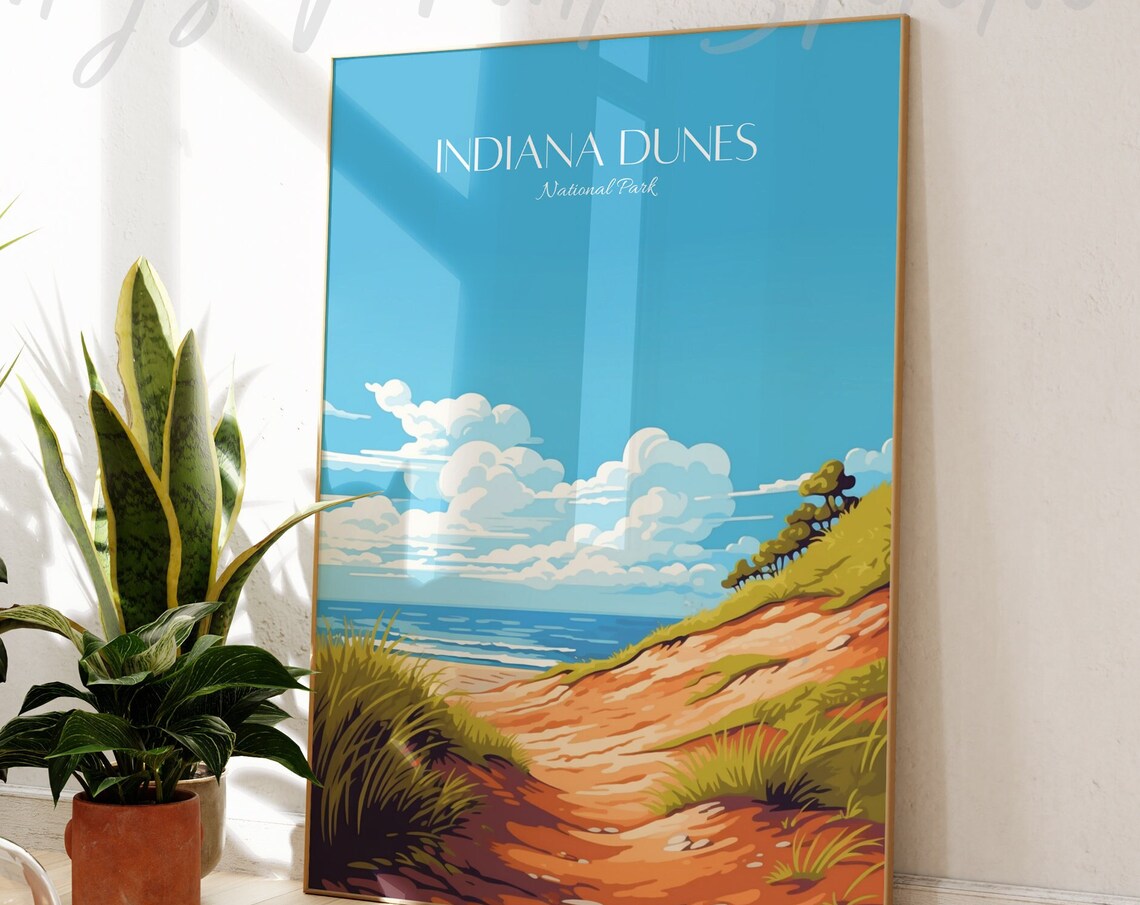 Indiana Dunes National Park Beach Dunes Vintage Travel Poster