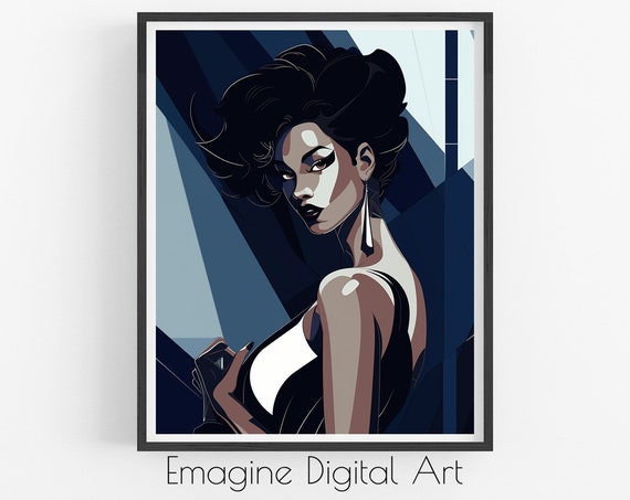 Art 1980s Pop Woman Retro Fashion Bold Geometric Pattern Picture Instantly Print And Frame Ba01