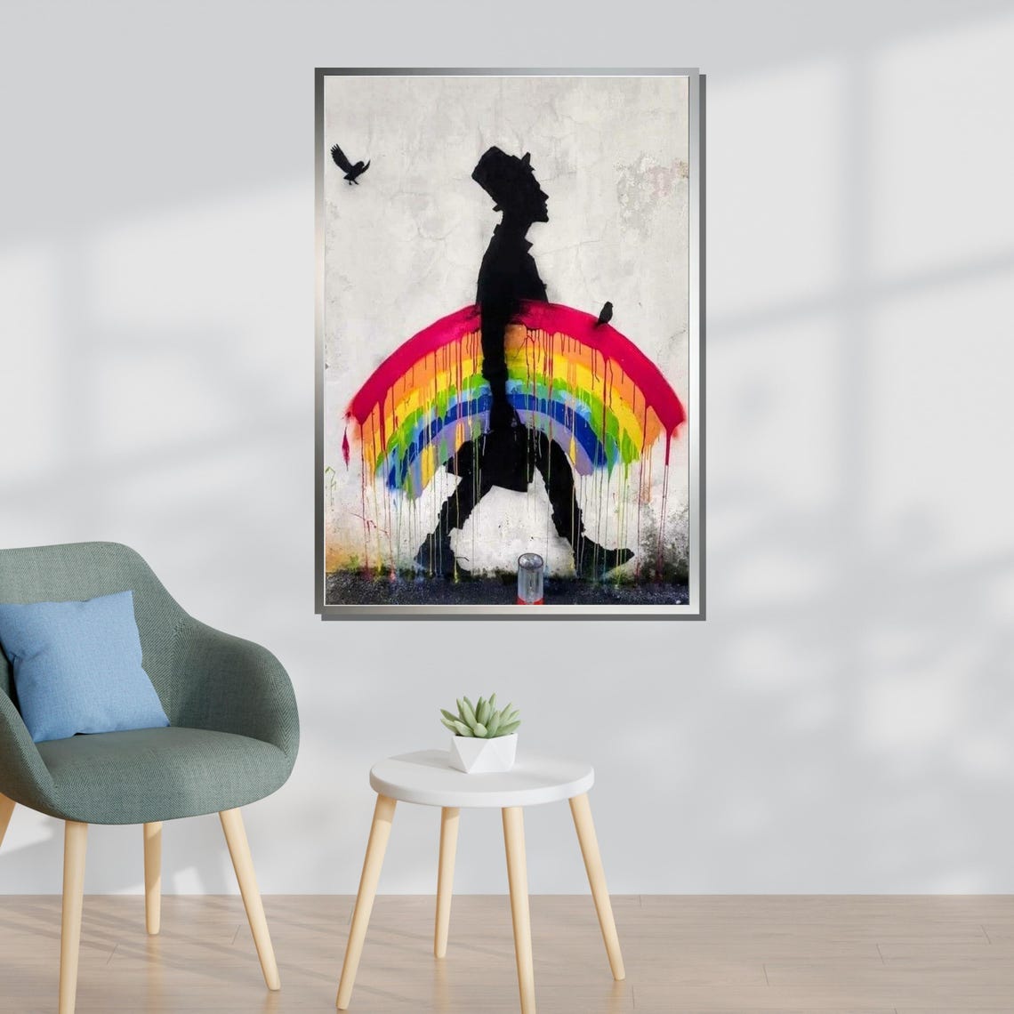 Rainbow Walk Graffiti Art Colorful Street Art Print Urban Wall Decor Modern Rainbow Silhouette Art Ready To Hang - Image 3