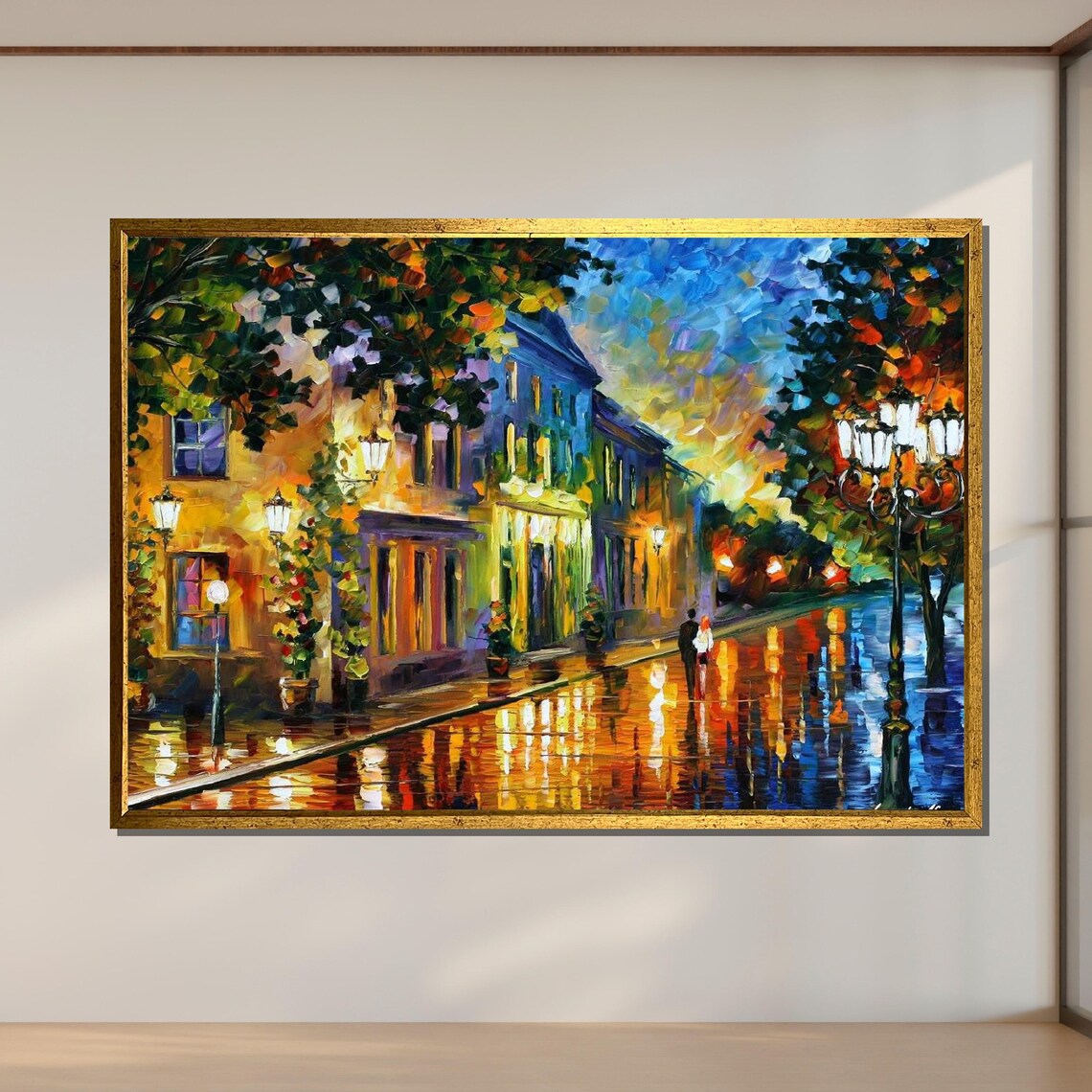 Romantic Night Street Rainy City Lights Couple Walk Cityscape Poster
