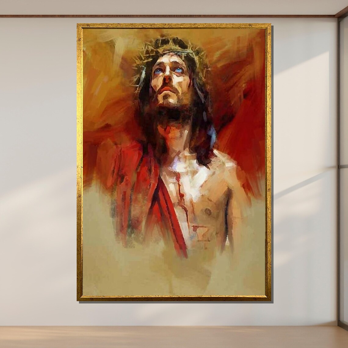 Christ With Crown Of Thorns Expressive Religious Portrait Faith Wall Poster