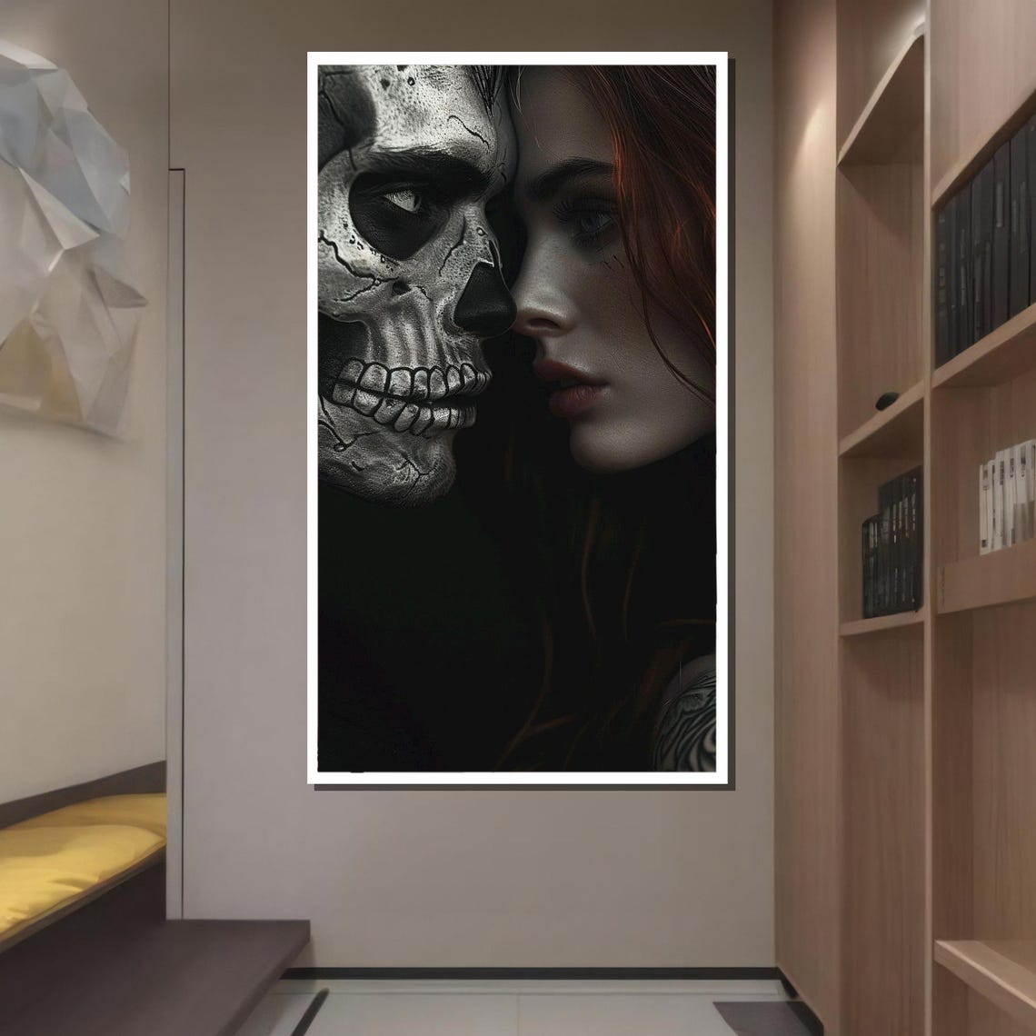 Dark Romance Skull Art Gothic Love Intimate Skeleton Portrait Mysterious Couple Wall Print Ready To Hang Artwork - Image 4