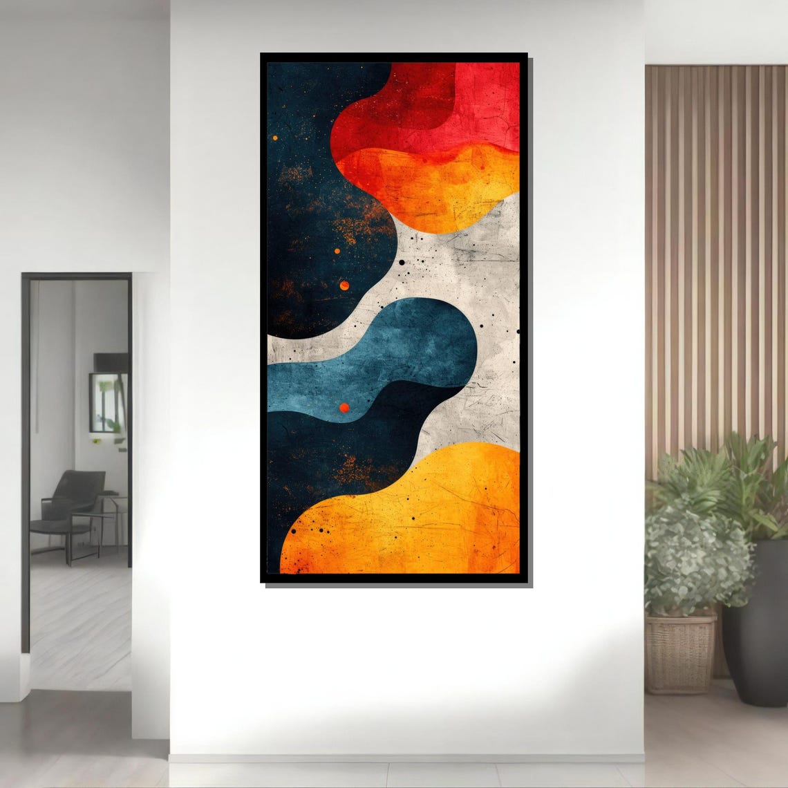 Abstract Waves Flowing Colorful Organic Navy Orange Modern Art Poster - Image 4