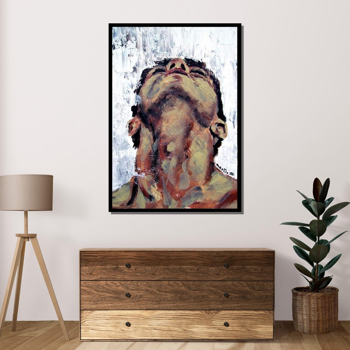 Introspective Man Abstract Expressionist Face Upward Gaze Art Poster - Image 4
