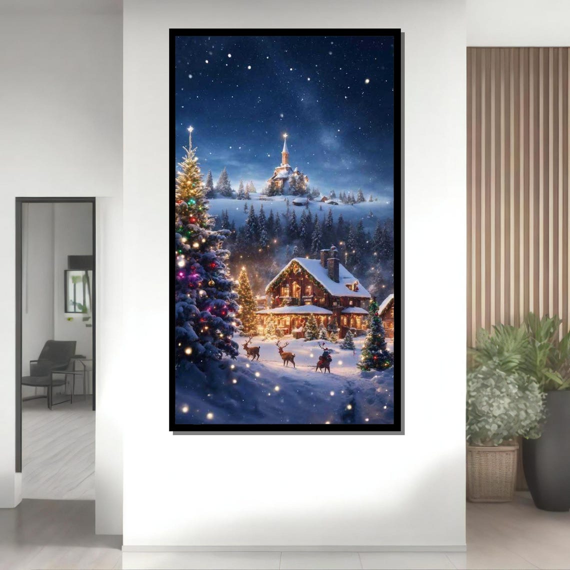 Cozy Christmas Village Winter Night Snowy Cabins Holiday Art Poster - Image 4