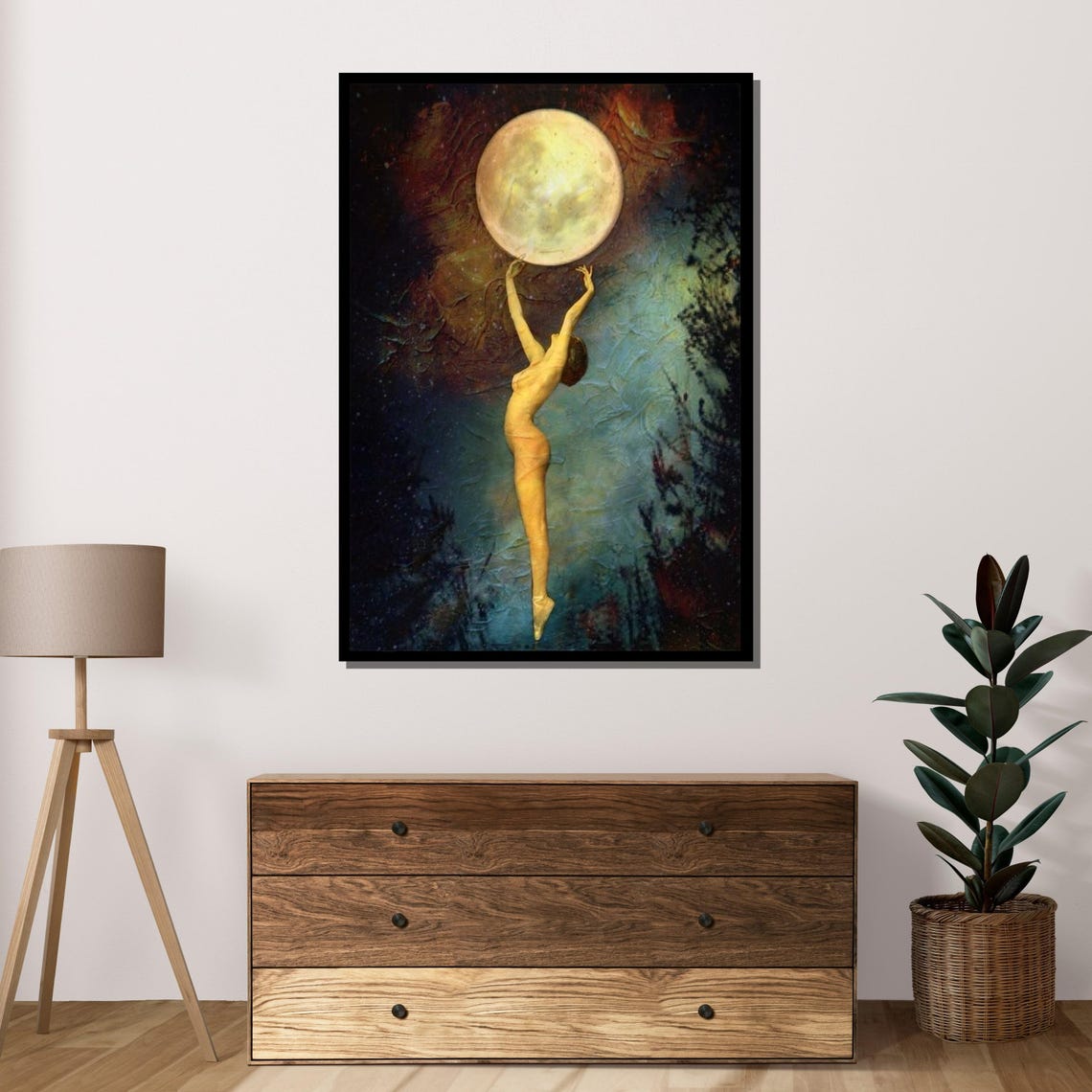 Dancing With The Moon Ethereal Nude Wall Art Surreal Fantasy Decor Dreamlike Night Design Ready To Hang - Image 4