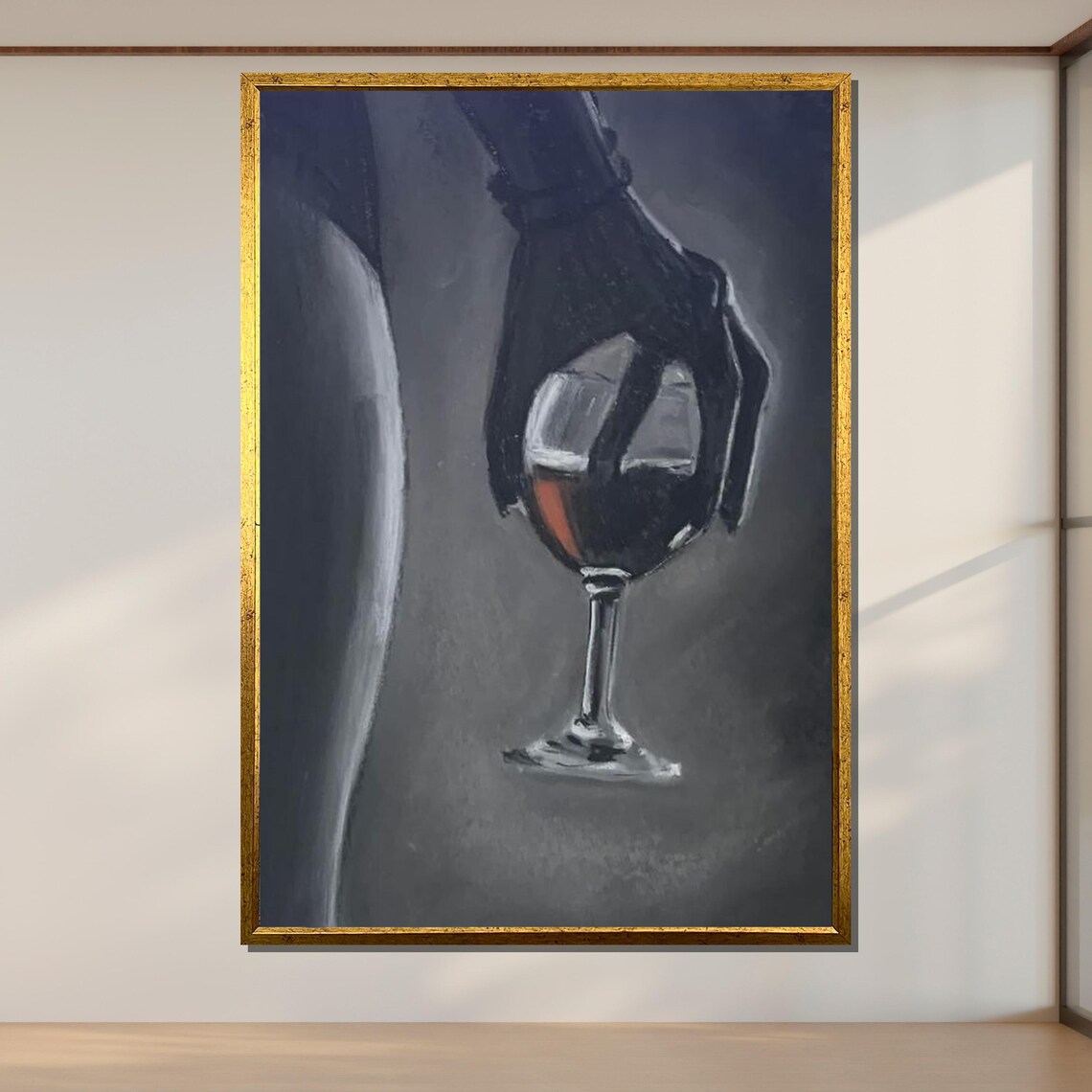 Minimalist Wine Glass Hand Silhouette Dark Erotic Monochrome Art Poster - Image 2