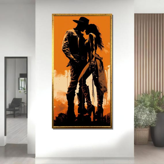 Western Cowboy Romance Sexy Silhouette Art Wild West Lovers Print Romantic Wall Decor Ready To Hang