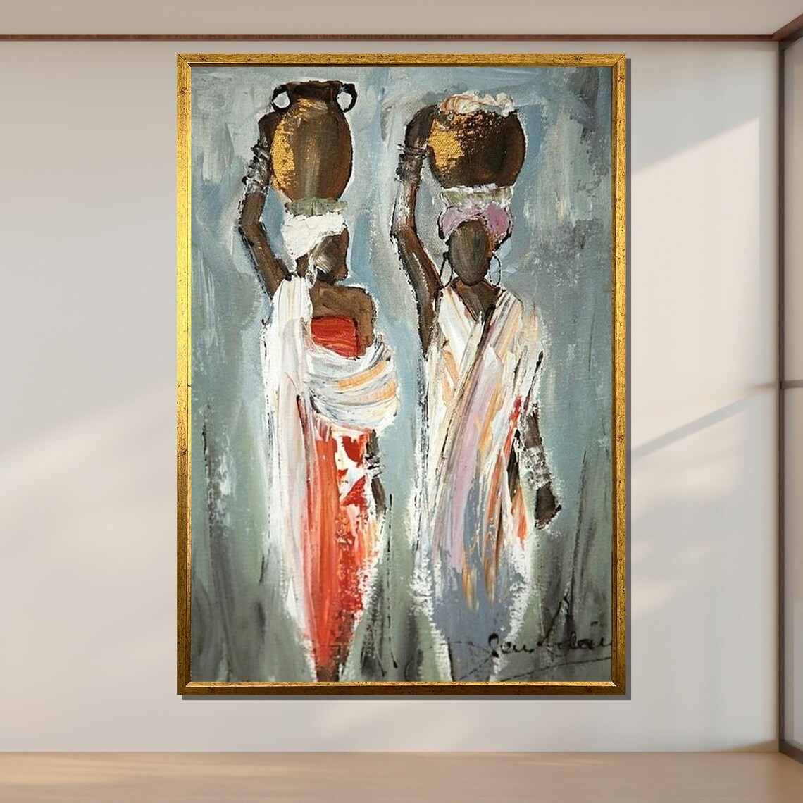 African Women With Pots Art Ethnic Culture Traditional African Painting Vibrant Tribal Wall Decor Ready To Hang Artwork