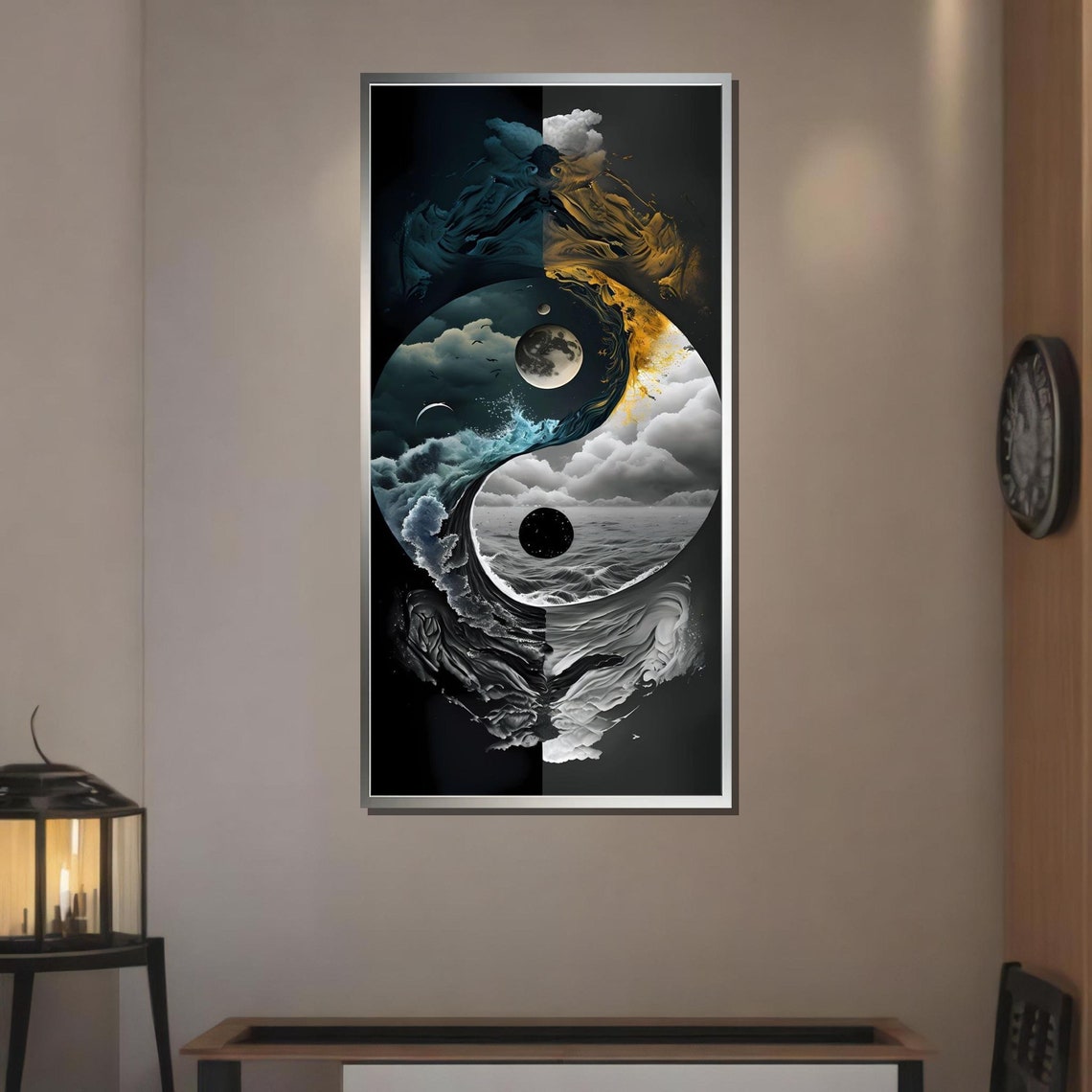 Yin Yang Cosmic Balance Ocean Moon Duality Art Print Wall Poster - Image 3