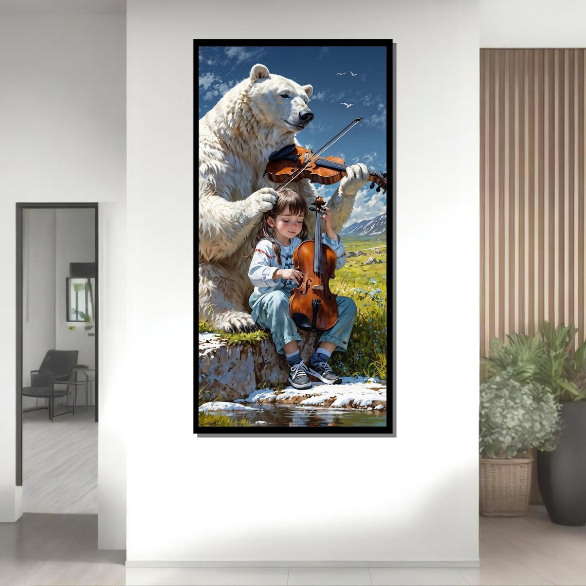 Polar Bear and Little Girl Playing Violins Whimsical Fantasy Music Art Print - Image 4