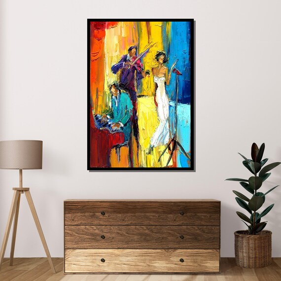 Colorful Abstract Jazz Band Singer Violinist Piano Music Lovers Wall Poster