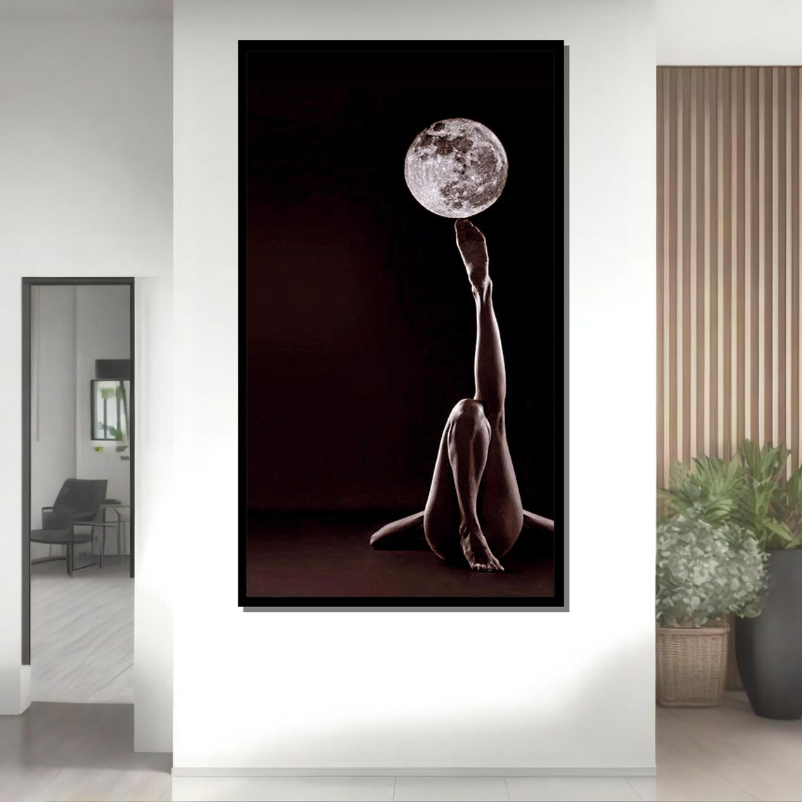 Moon Balance Surreal Nude Woman Balancing Full Moon On Foot Art Poster - Image 4