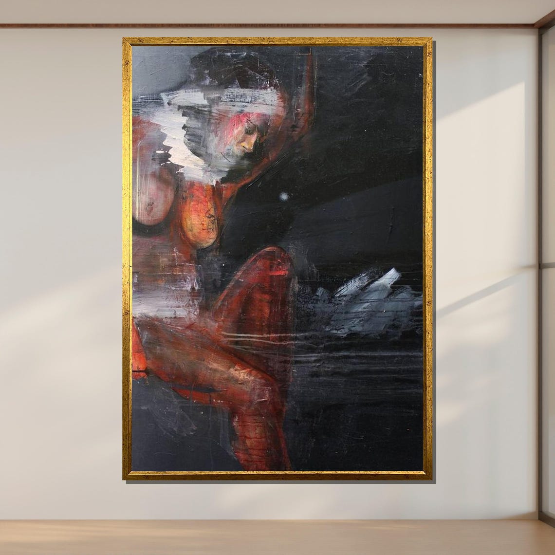 Contemplative Nude Art Dark Abstract Expressionist Female Form Emotional Wall Art Ready To Hang Decoration - Image 2
