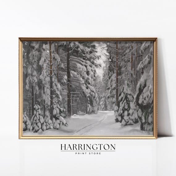 Moody Christmas Tree Print Vintage Winter Christmas Decor Wall Art Neutral Holiday Christmas Tree Painting Art