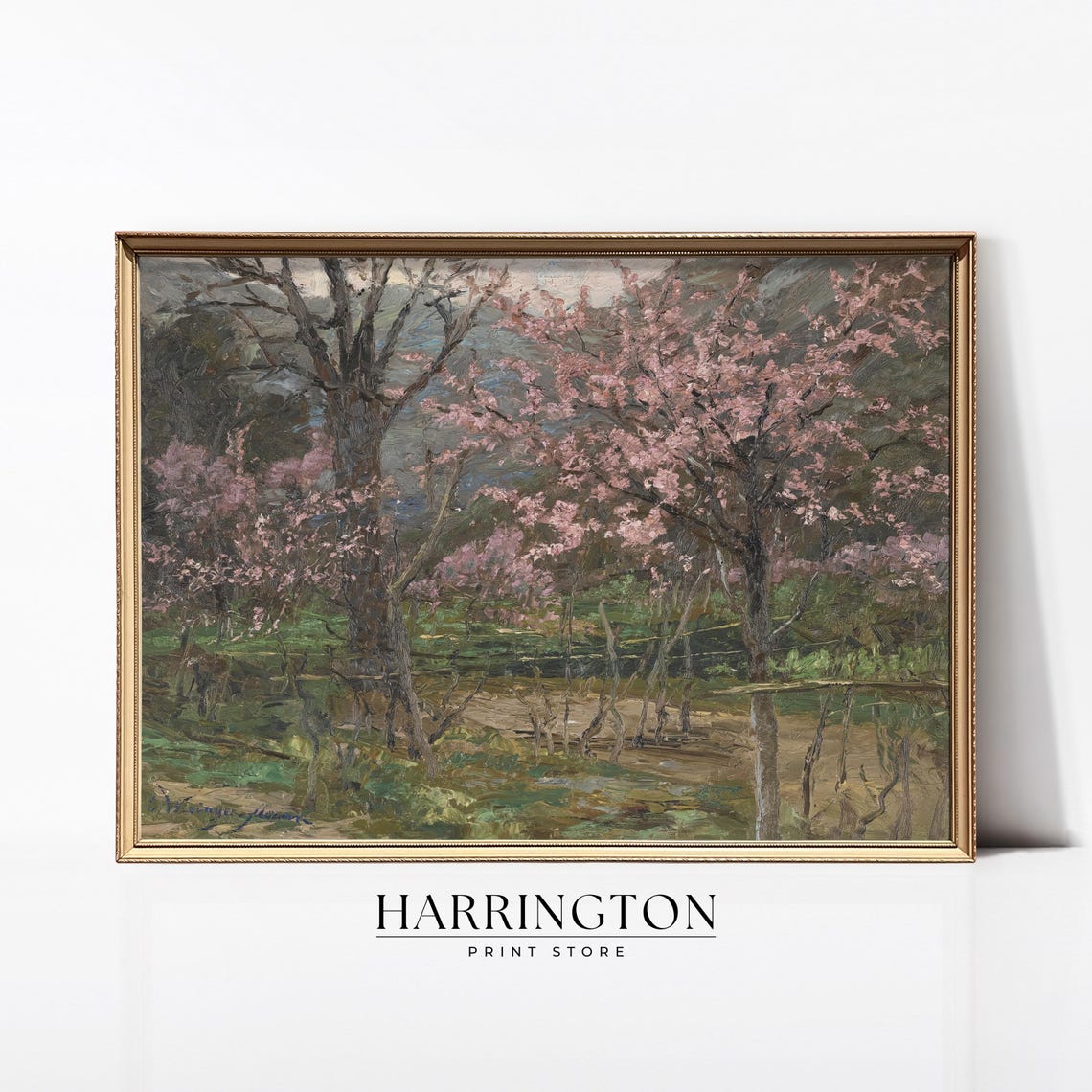Pink Cherry Blossom Trees Spring Grove Vintage Oil Painting Poster