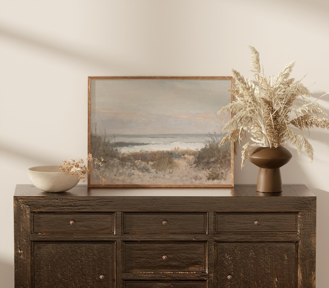Beach Dunes Grass Soft Ocean Waves Neutral Coastal Art Poster - Image 4