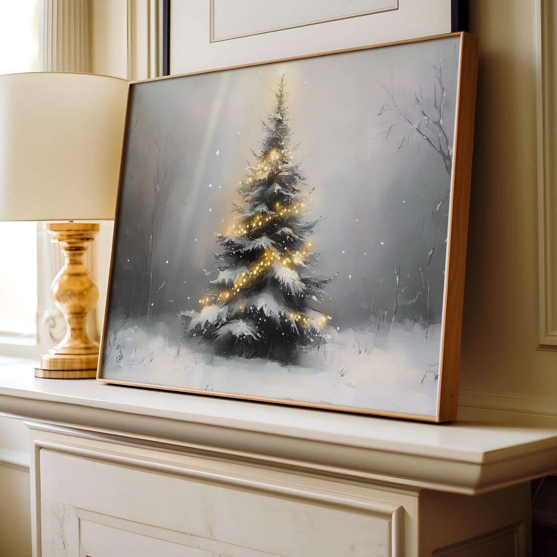 Christmas Tree Winter Landscape Oil-Painting-Style Art Print - Image 4