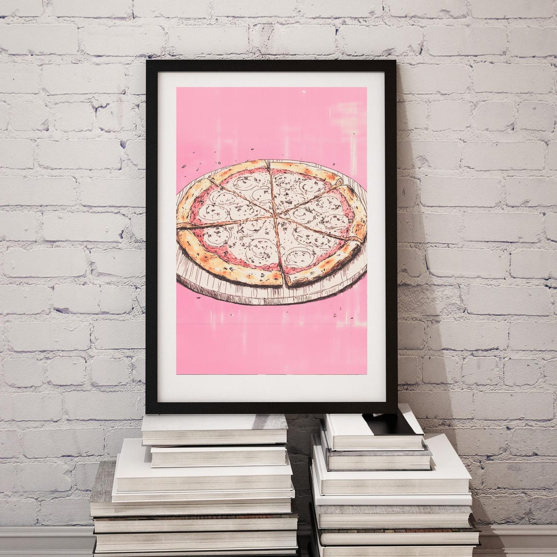 Whole Pizza Hand-Drawn Sketch Illustration on Pink Background Poster