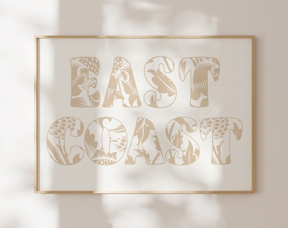 East Coast Beige Paisley Patterned Letters Minimalist Decor Poster