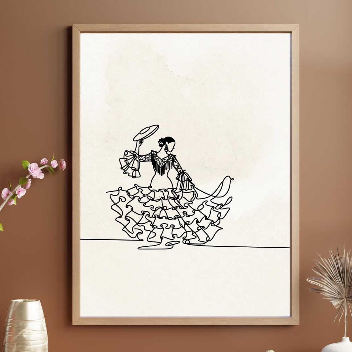 Spanish Flamenco Dress Line Drawing Poster, Black And White