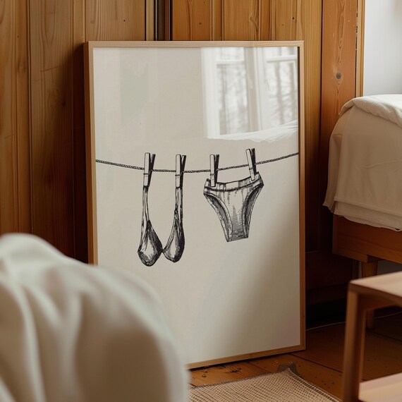 Laundry Room Decor, Minimalist Line Art Punny