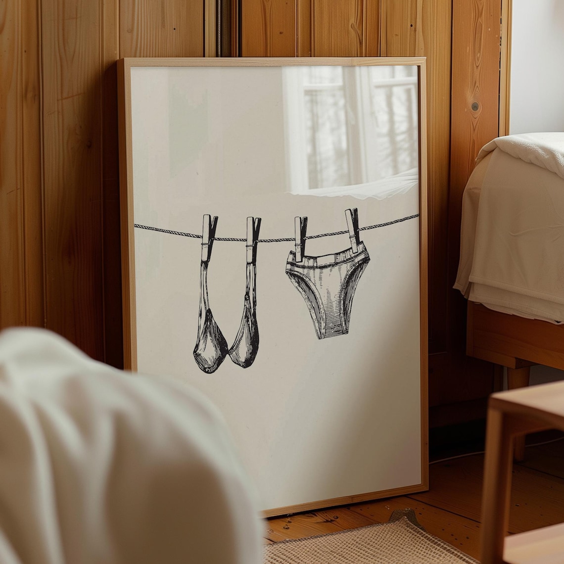 Laundry Room Decor, Minimalist Line Art Punny