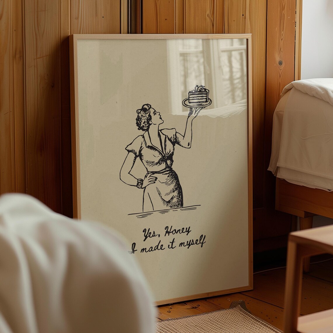 Funny Kitchen Gag Cake Poster Print, Mid-Century Retro Housewife