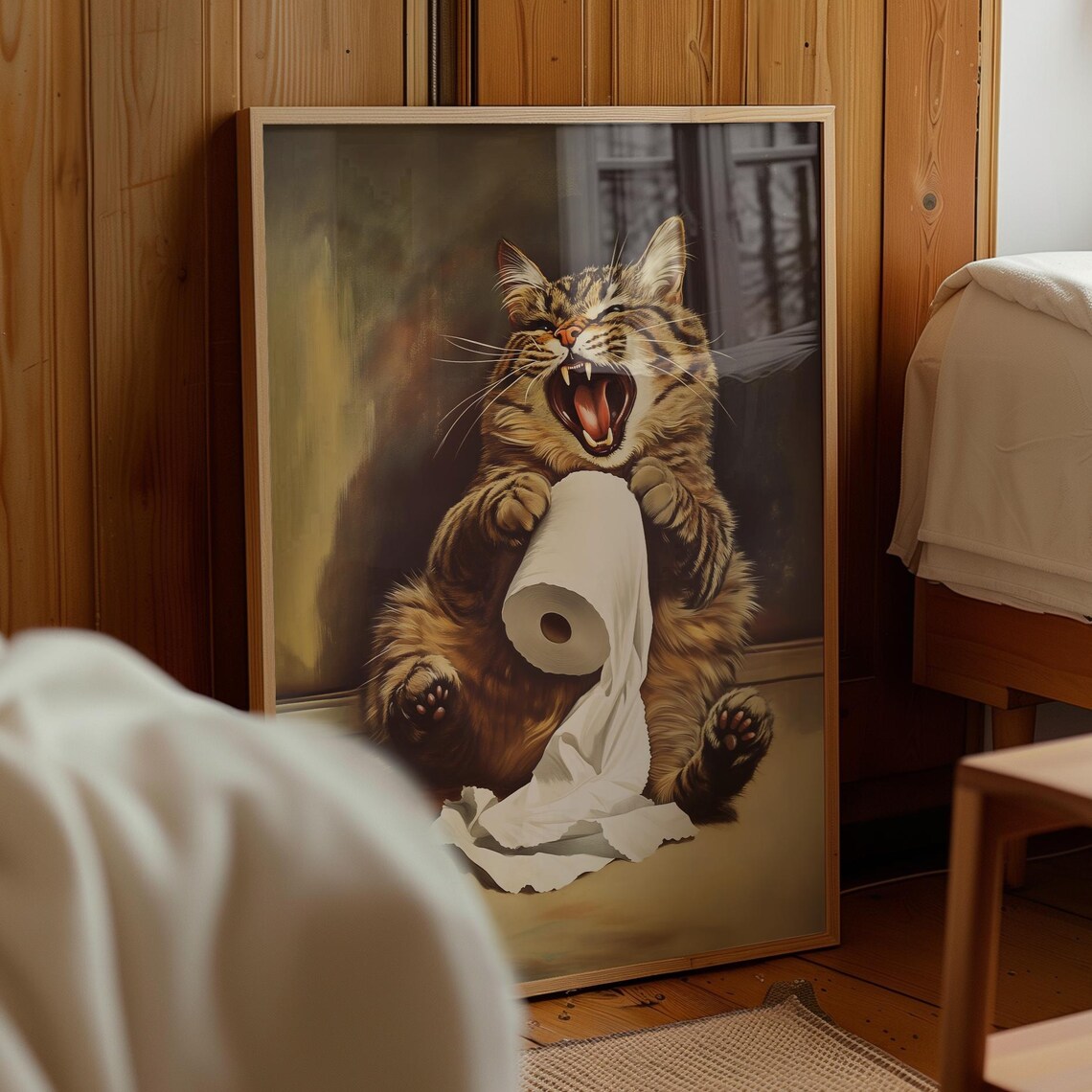 Funny Bathroom Tabby Cat Toilet Humor Poster