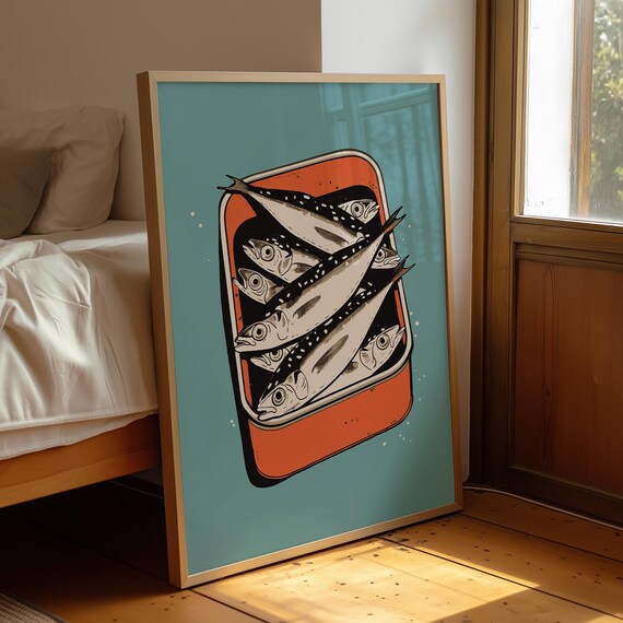 Sardines Tin Retro Kitchen Poster Vintage Tinned Fish Wall Decor Art