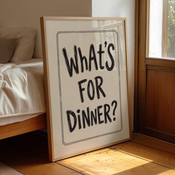 Whats For Dinner Handwritten Print Minimalist Typography Poster Dopamin Kitchen Decor Digital Download