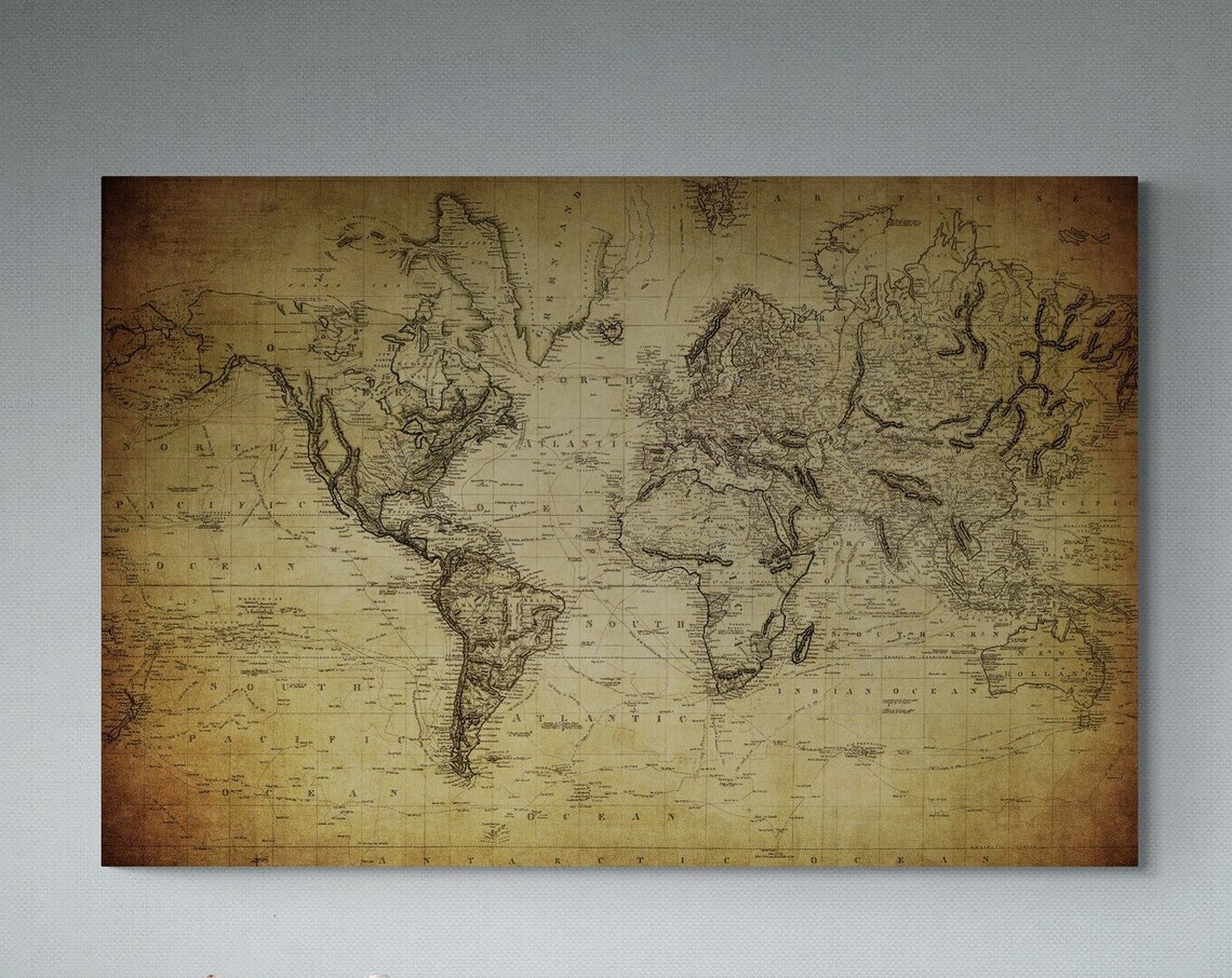 Vintage Sepia World Map Old Chart Antique Decorative Wall Print Poster - Image 3