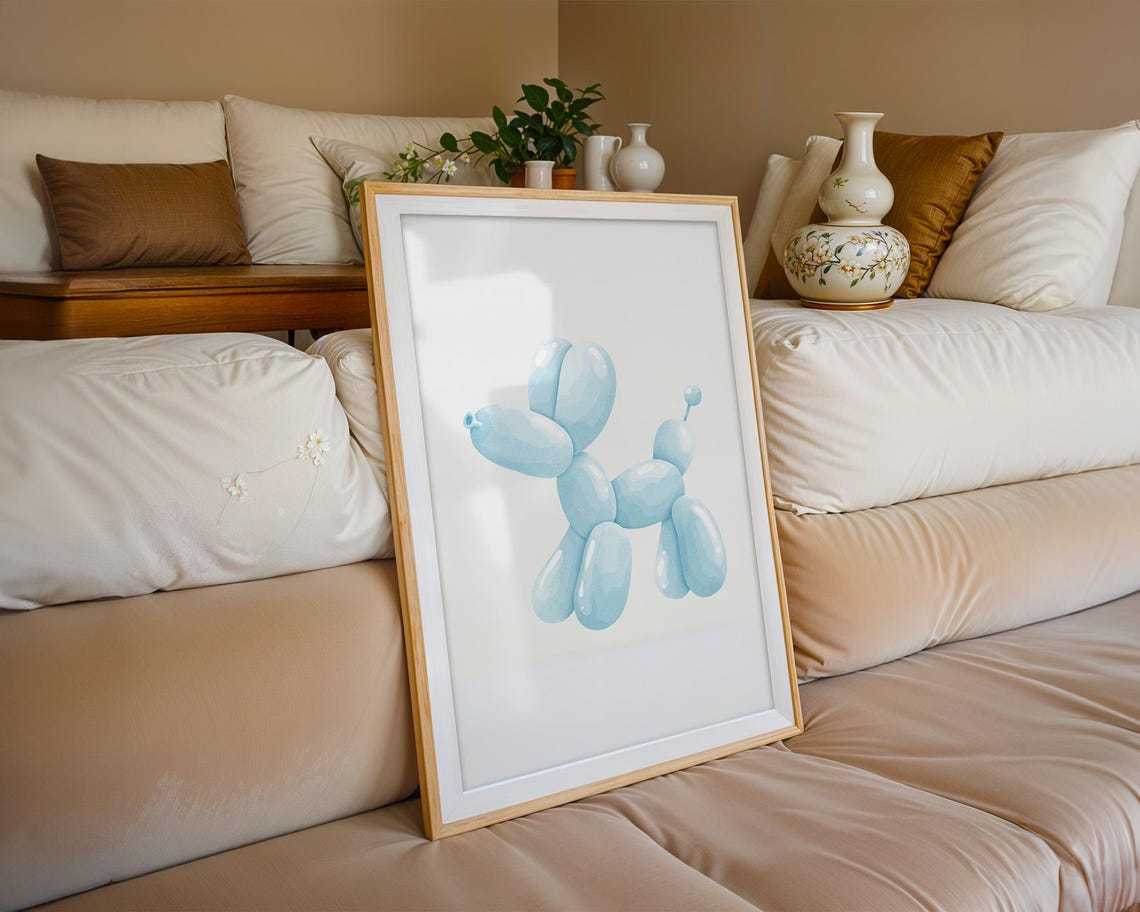 Blue Balloon Dog Playful Minimalist Pop Art Style Decor Poster - Image 3