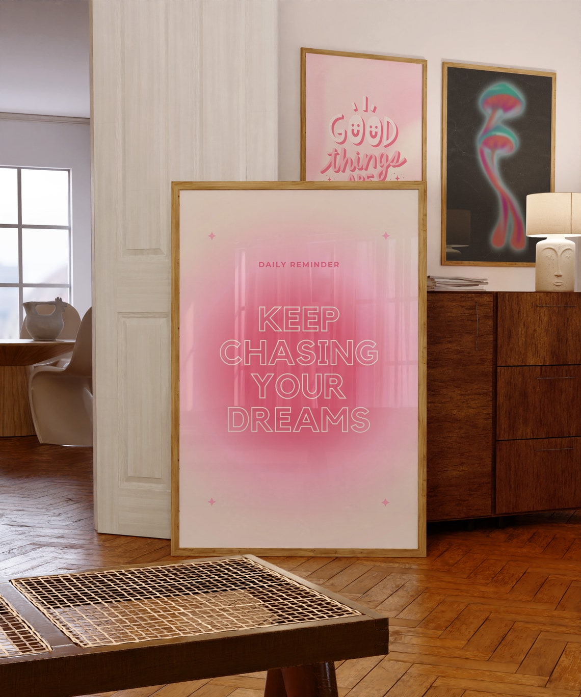 Keep Chasing Your Dreams Pink Aura Glow Daily Reminder Poster