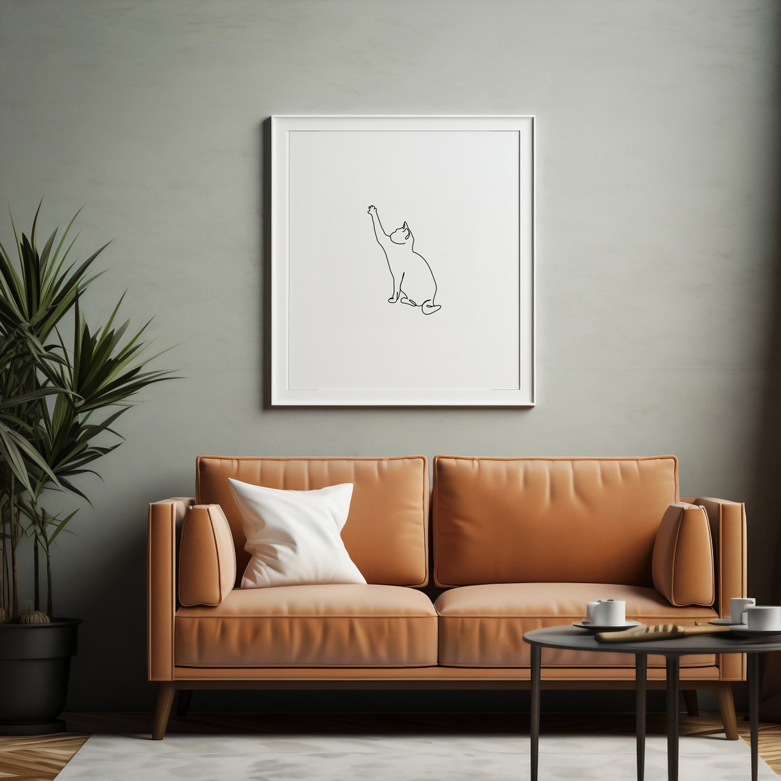 Minimalist Single Line Art Cat Reaching Up Modern Decor Poster - Image 2