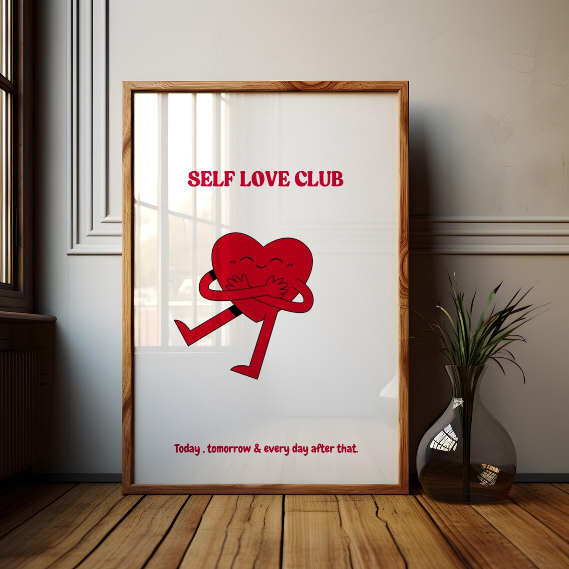 Self Love Club Hugging Heart Retro Cartoon Self Care Quote Poster - Image 3