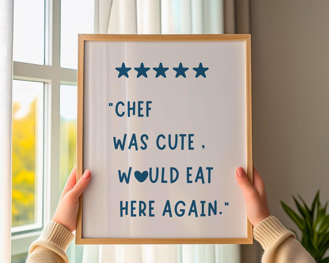 Five Star Review Chef Was Cute Would Eat Here Again Blue Poster - Image 2