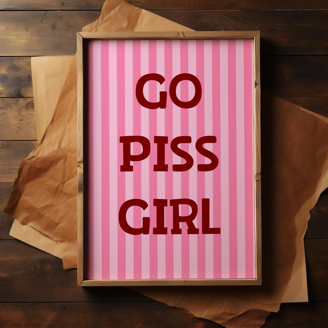 Go Piss Girl Bold Red Text on Pink Striped Funny Bathroom Poster - Image 4