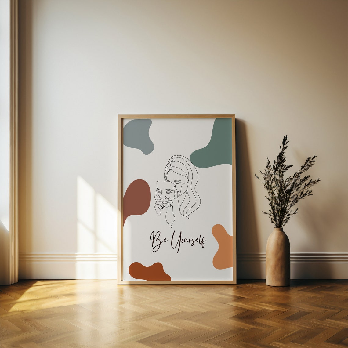Be Yourself Line Art Woman Earth Tone Boho Affirmation Poster