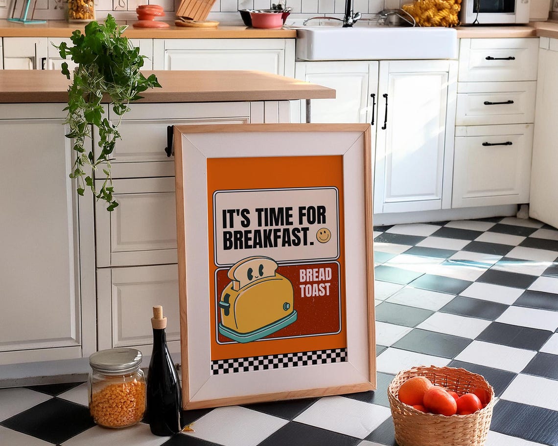 Its Time For Breakfast Retro Toaster Diner Style Cute Kitchen Poster