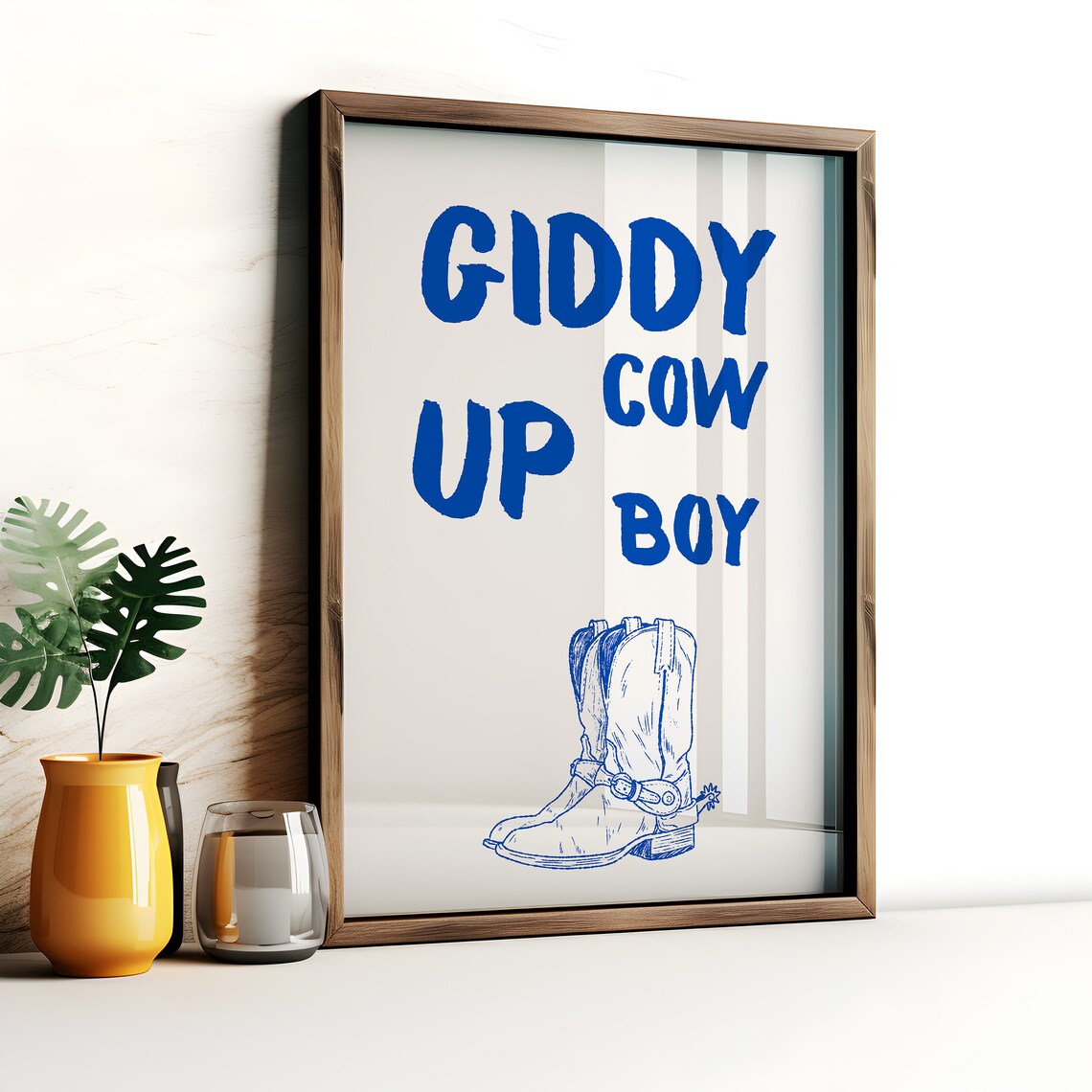 Giddy Up Cowboy Blue Boot Brush Letter Western Decor Art Poster - Image 2