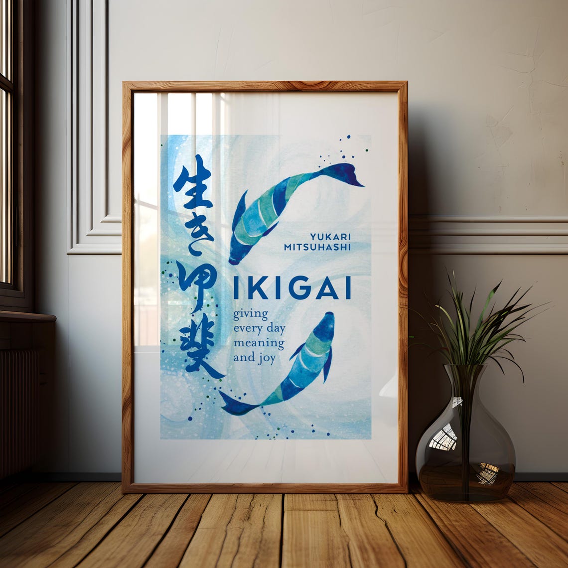 Ikigai Giving Every Day Meaning and Joy Blue Koi Fish Poster - Image 4