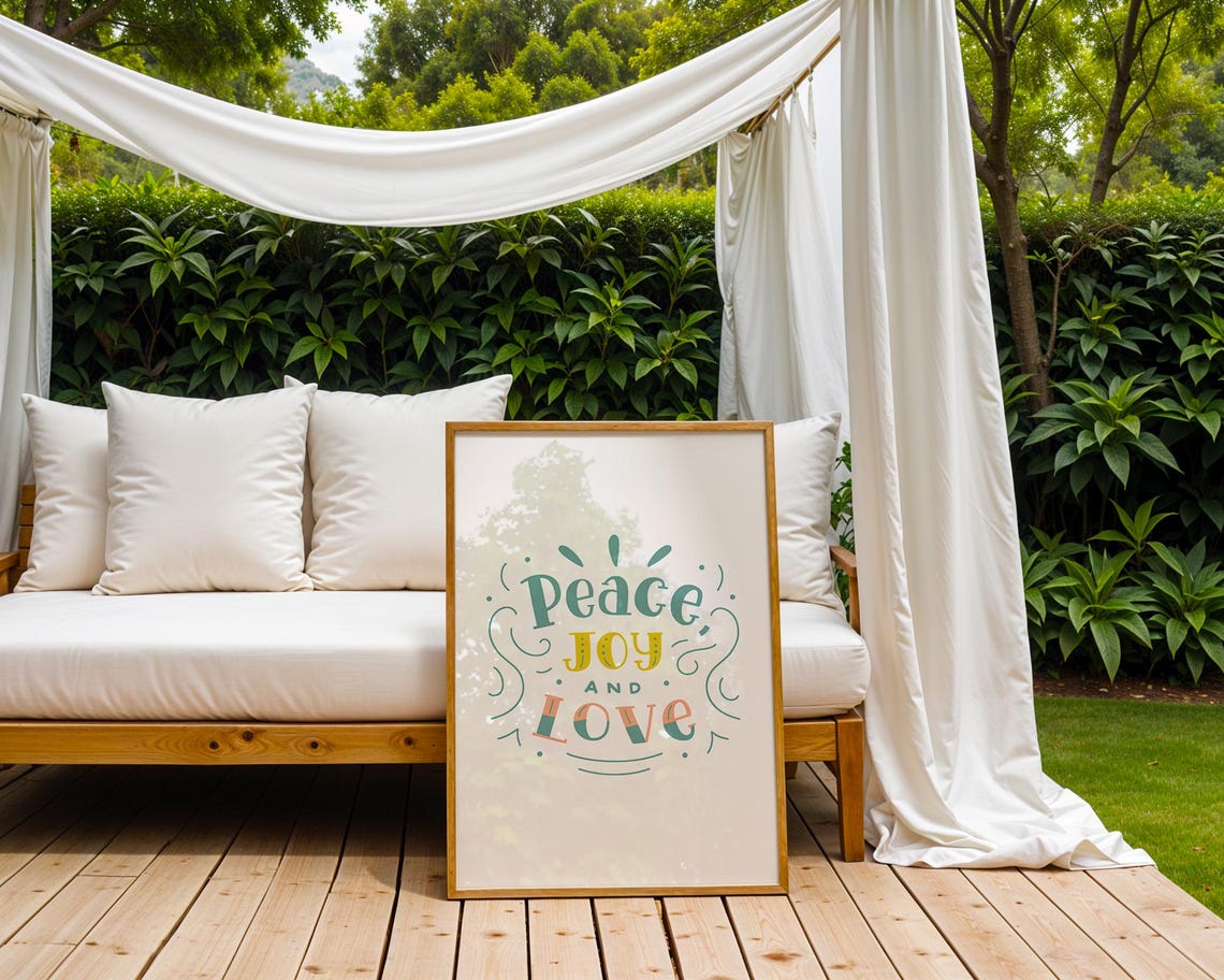 Peace Joy and Love Hand Lettered Retro Quote Affirmation Poster - Image 2
