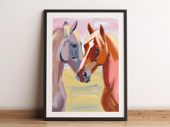Western Horses Print Pastel Southern Cowboy Wall Art Pink Watercolor Painting Home Decor Vintage Poster