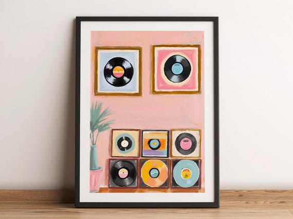 Vintage Vinyl Records Wall Print Record Player Art Radio Music Retro Decor Abstract Turntable 80s