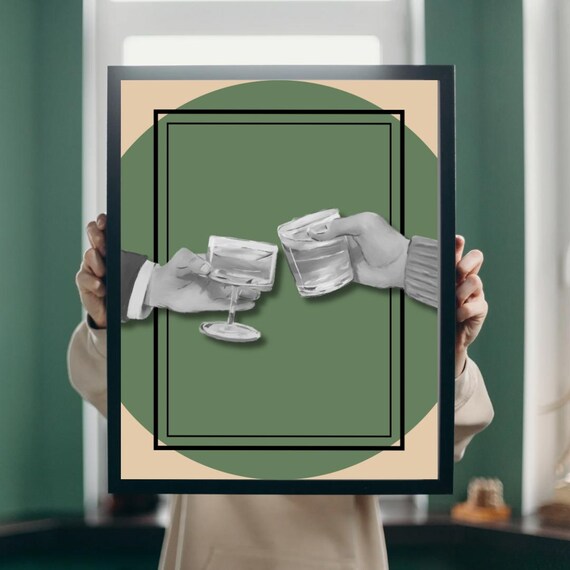 Whiskey Cheers Green Minimalist Cocktail Toast Bar Decor Poster
