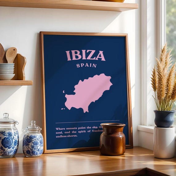Ibiza Spain Navy Blue And Pink Wall Print Colourful Funny Cute Birthday Christmas Gift Unique Leopard Cocktail