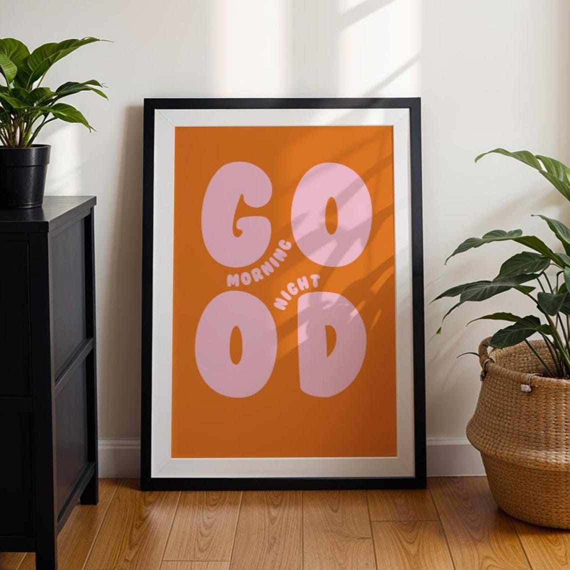 Good Morning Night Bold Pink On Orange Typography Fun Poster
