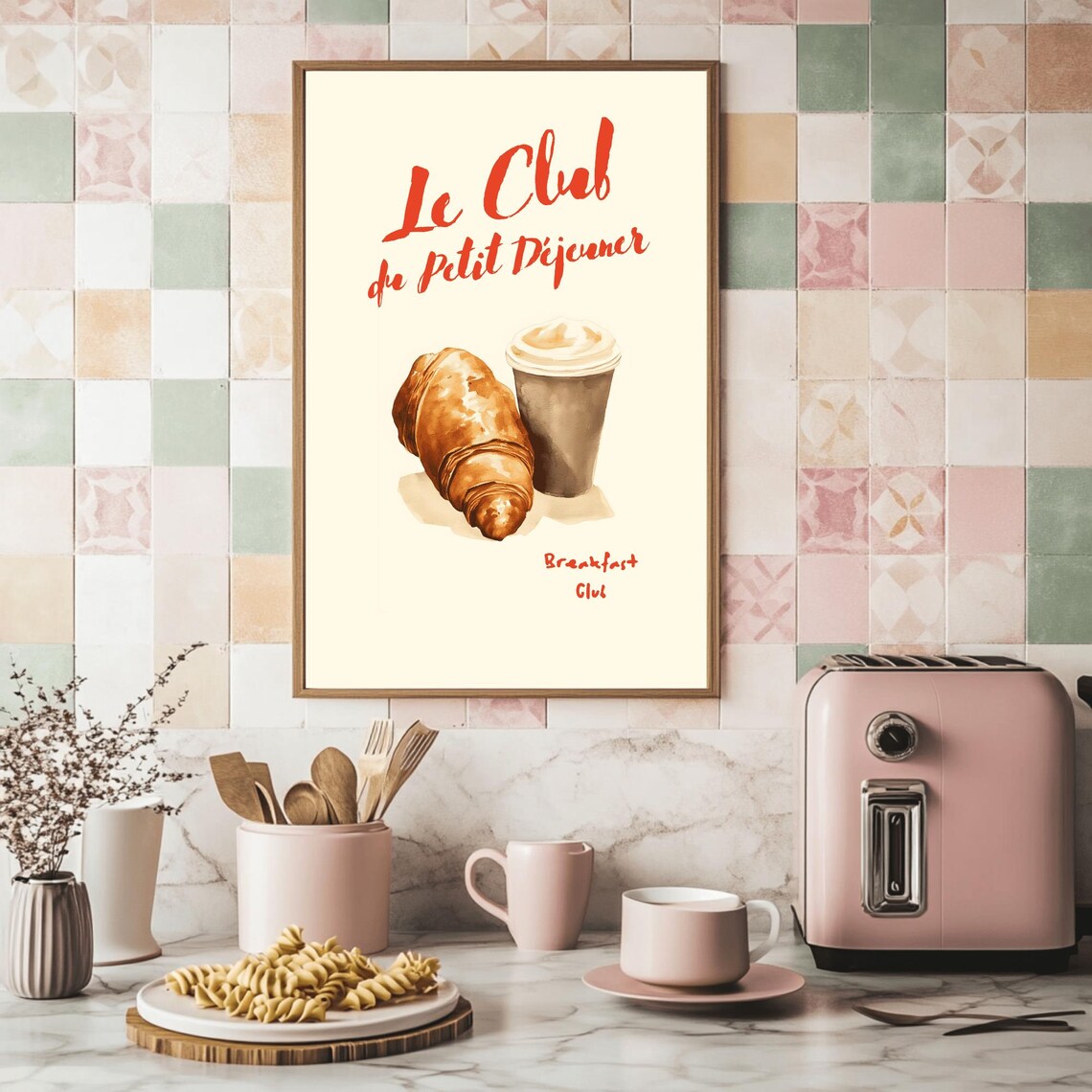 Le Club de Petit Dejeuner Croissant Watercolor French Cafe Poster - Image 2