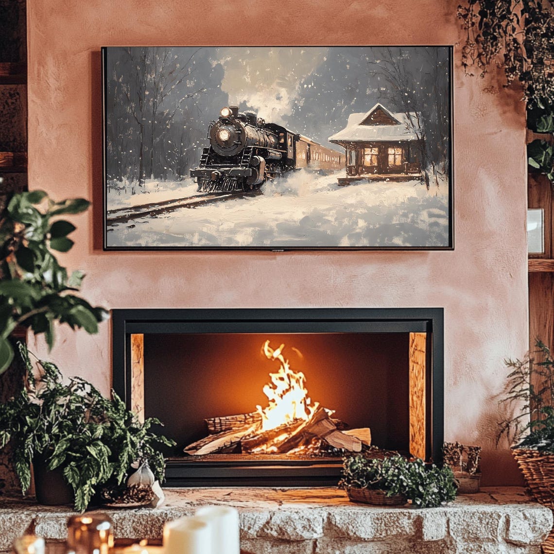 Steam Train Emerging Through Falling Snow At Snowy Depot Poster - Image 3